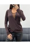 TOP DENTELLE DRAPé AH250660 MARRON