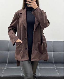2-POCKET SUEDE JACKET + CHOCOLATE AH250631 BELT