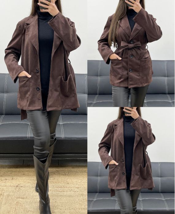 2-POCKET SUÈDE JAS + CHOCOLADE AH250631 RIEM