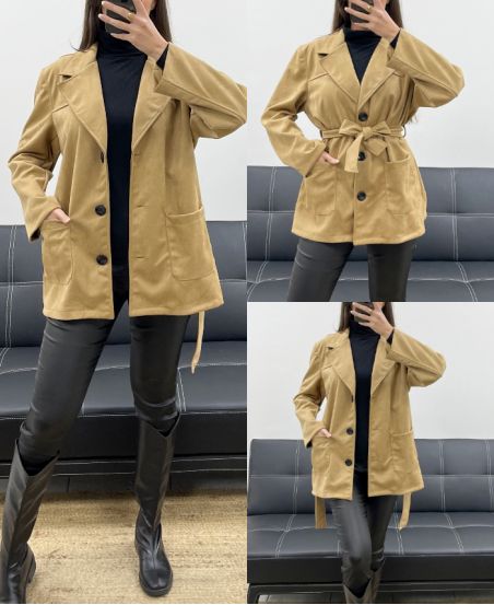 2-FACH WILDLEDERJACKE + AH250631 GÜRTEL KAMEL