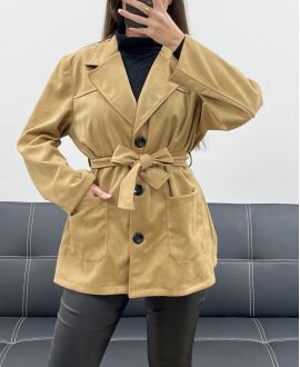 2-POCKET SUEDE JACKET + AH250631 BELT CAMEL