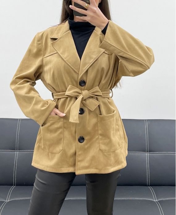 2-FACH WILDLEDERJACKE + AH250631 GÜRTEL KAMEL