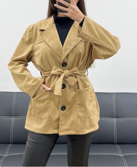 VESTE SUEDINE 2 POCHES + CEINTURE AH250631 CAMEL