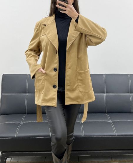 2-POCKET SUEDE JACKET + AH250631 BELT CAMEL