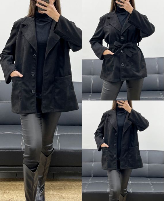 VESTE SUEDINE 2 POCHES + CEINTURE AH250631 NOIR