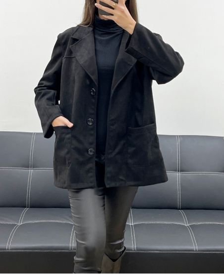 SUEDINE JACKET 2 POCKETS + BELT AH250631 BLACK