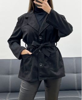 SUEDINE JACKET 2 POCKETS + BELT AH250631 BLACK