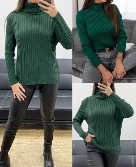 SWETER Z PRĄŻKOWANEJ DZIANINY AH250634 ZIELONY