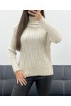 PULL EN MAILLE COTELéE AH250634 BEIGE