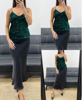 TOP A BRETELLES SEQUINS AH250664 VERT