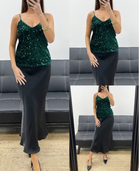 TOP WITH SEQUIN STRAPS AH250664 GREEN