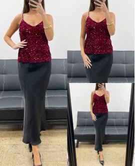 TOP A BRETELLES SEQUINS AH250664 BURGUNDY