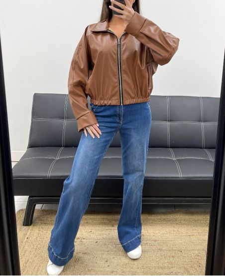 FAUX LEATHER JACKET WITH CHOCOLATE AH250695 ZIP