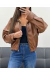 CHAQUETA DE PIEL SINTÉTICA CON CREMALLERA AH250695 CHOCOLATE
