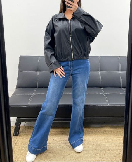 JACKE AUS KUNSTLEDER MIT REISSVERSCHLUSS AH250695 SCHWARZ