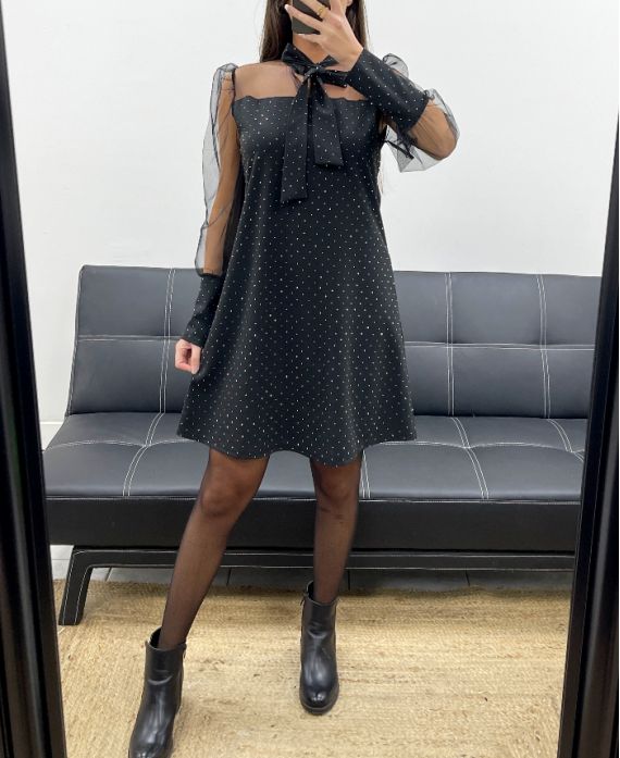 ROBE DE SOIREE CLOUTEE AH250978 NOIR