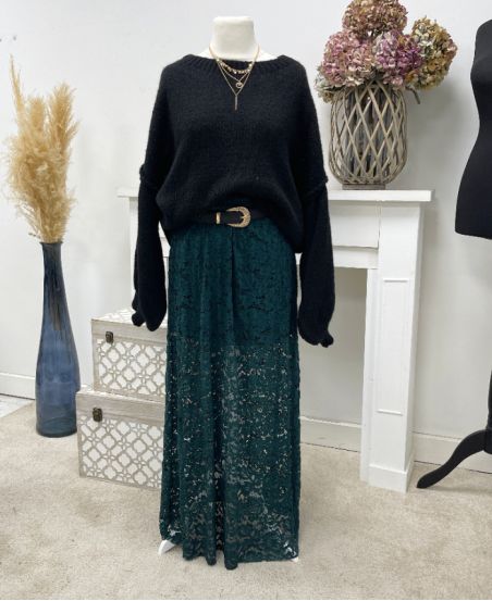 LONG LACE SKIRT AH250679 GREEN