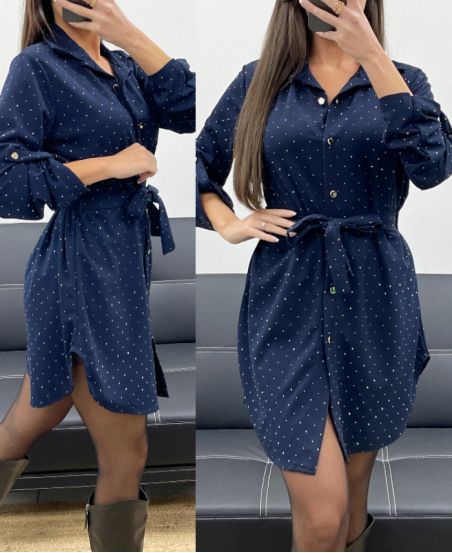 ROBE TUNIQUE CLOUTéE + CEINTURE AH250701 BLEU MARINE