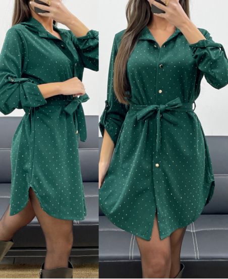 ROBE TUNIQUE CLOUTéE + CEINTURE AH250701 VERT