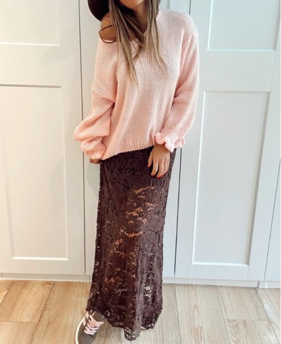 CHOCOLATE AH250679 LACE LONG SKIRT