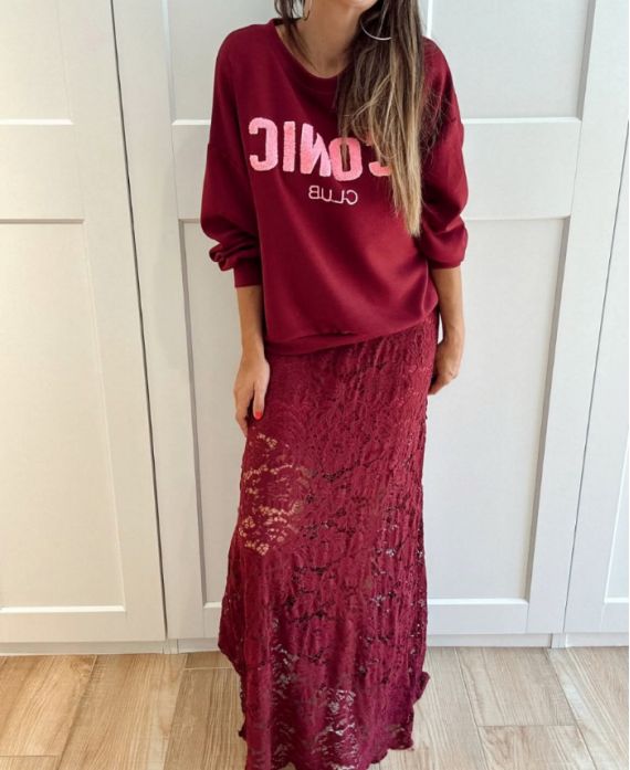 GONNA LUNGA IN PIZZO AH250679 BORDEAUX