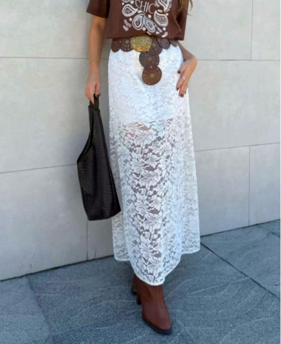 GONNA LUNGA IN PIZZO AH250679 BIANCO