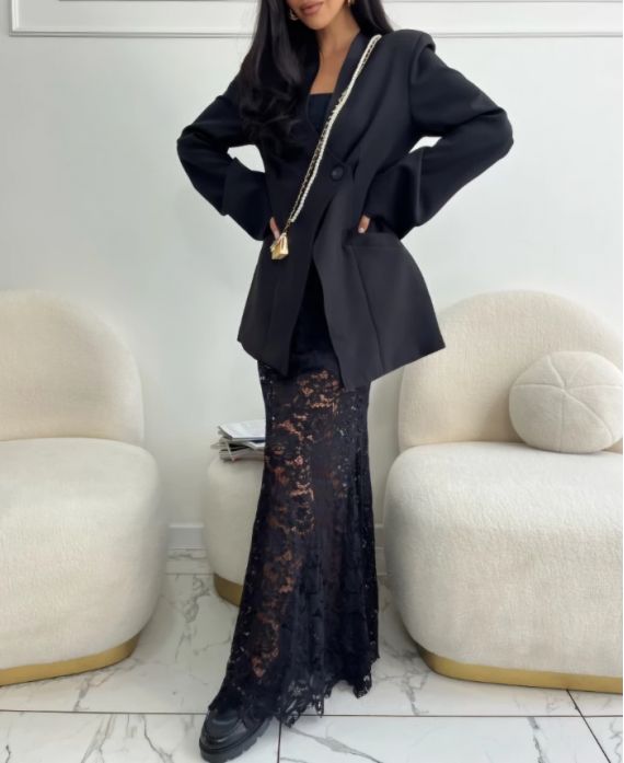 LONG LACE SKIRT AH250679 BLACK