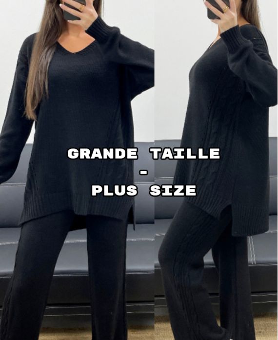 PLUS SIZE STRICKPULLOVER SET + HOSE AH250721 SCHWARZ
