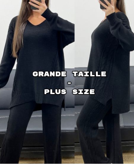 PLUS SIZE STRICKPULLOVER SET + HOSE AH250721 SCHWARZ