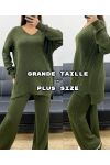 PLUS SIZE SWEATER KNIT SET + PANTS AH250721 KHAKI