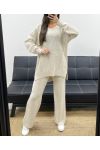 SWETER PLUS SIZE Z DZIANINY + SPODNIE AH250721 BEŻOWY