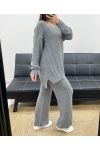 PLUS SIZE TRUI GEBREIDE SET + BROEK AH250721 GRIJS