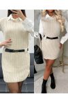 3-PIECE SWEATER SET + SHIRT + BELT AH250655 BEIGE