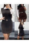 3-PIECE SWEATER SET + SHIRT + BELT AH250655 BROWN