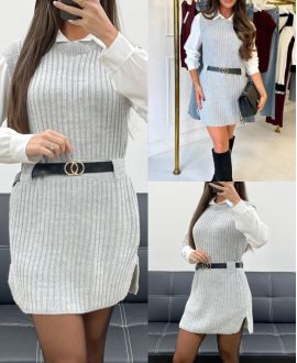 3-DELIGE SWEATERSET + SHIRT + RIEM AH250655 LICHTGRIJS