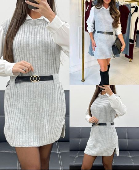 CONJUNTO DE 3 PIEZAS + CAMISA + CINTURÓN AH250655 GRIS CLARO