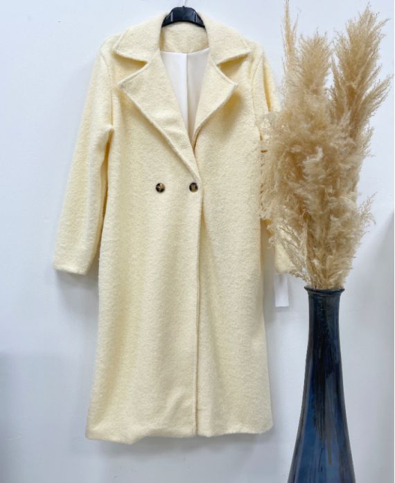 MANTEAU LONG OVERSIZE 2 POCHES A POILS DOUX AH36368 ECRU