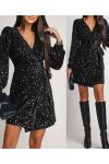 ROBE DRAPéE VELOURS SEQUINS AH250728 NOIR