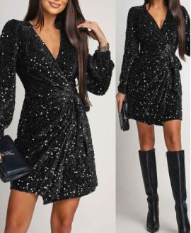 SCHWARZES PAILLETTEN-SAMTKLEID AH250728