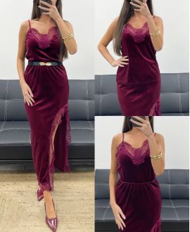 TOP IN VELLUTO PIZZO CON SPALLINE AH250671 BORDEAUX