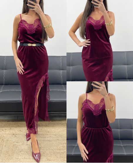 TOP IN VELLUTO PIZZO CON SPALLINE AH250671 BORDEAUX