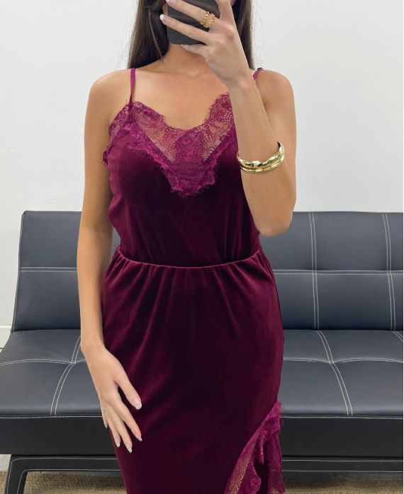 TOP IN VELLUTO PIZZO CON SPALLINE AH250671 BORDEAUX