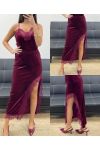 GONNA LUNGA IN VELLUTO SPACCO IN PIZZO AH250675 BORDEAUX