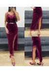 JUPE LONGUE VELOURS DENTELLE FENTE AH250675 BURGUNDY