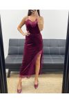 LONG VELVET SKIRT LACE SLIT AH250675 BURGUNDY
