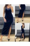 LONG VELVET LACE SKIRT WITH SLIT AH250675 NAVY BLUE