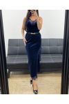 GONNA LUNGA IN PIZZO VELLUTO CON SPACCO AH250675 BLU NAVY