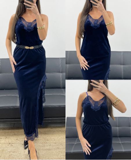 VELVET LACE TOP WITH STRAPS AH250671 NAVY BLUE
