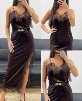 TOP DE ENCAJE DE TERCIOPELO CON TIRANTES AH250671 CHOCOLATE