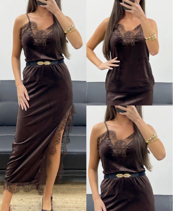 VELVET LACE TOP WITH STRAPS AH250671 CHOCOLATE
